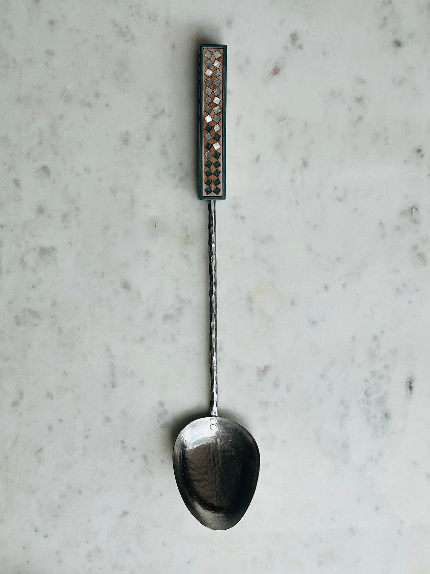 MAISON TARAZI - Teal Marquetry serving spoon