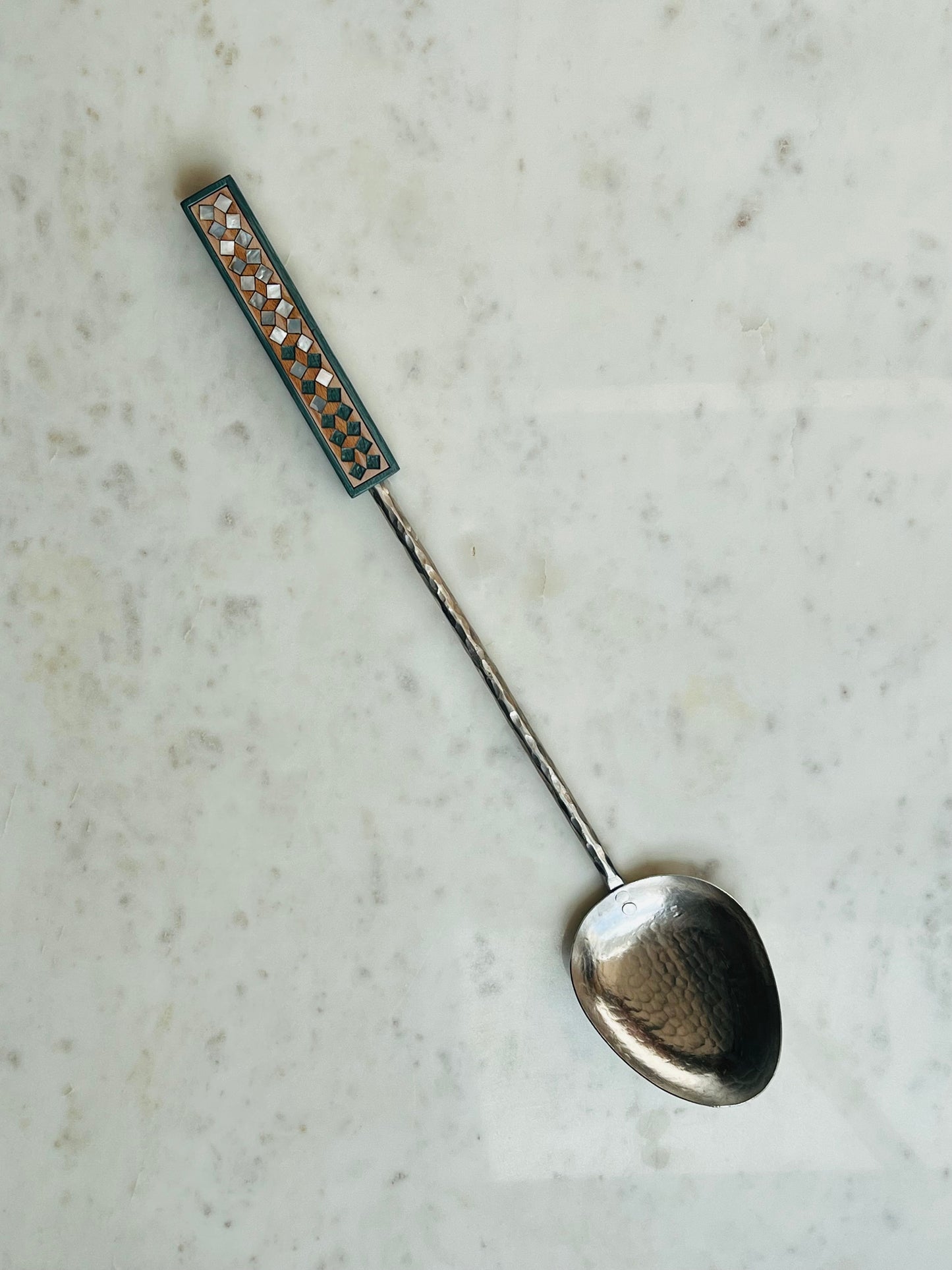 MAISON TARAZI - Teal Marquetry serving spoon