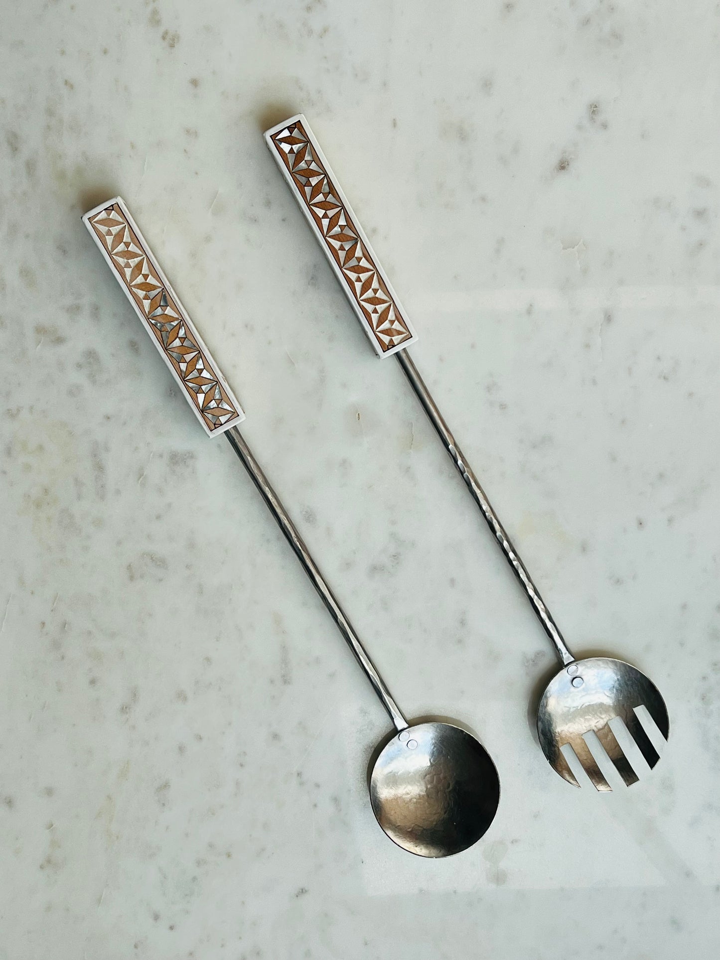 MAISON TARAZI - White Marquetry salad servers