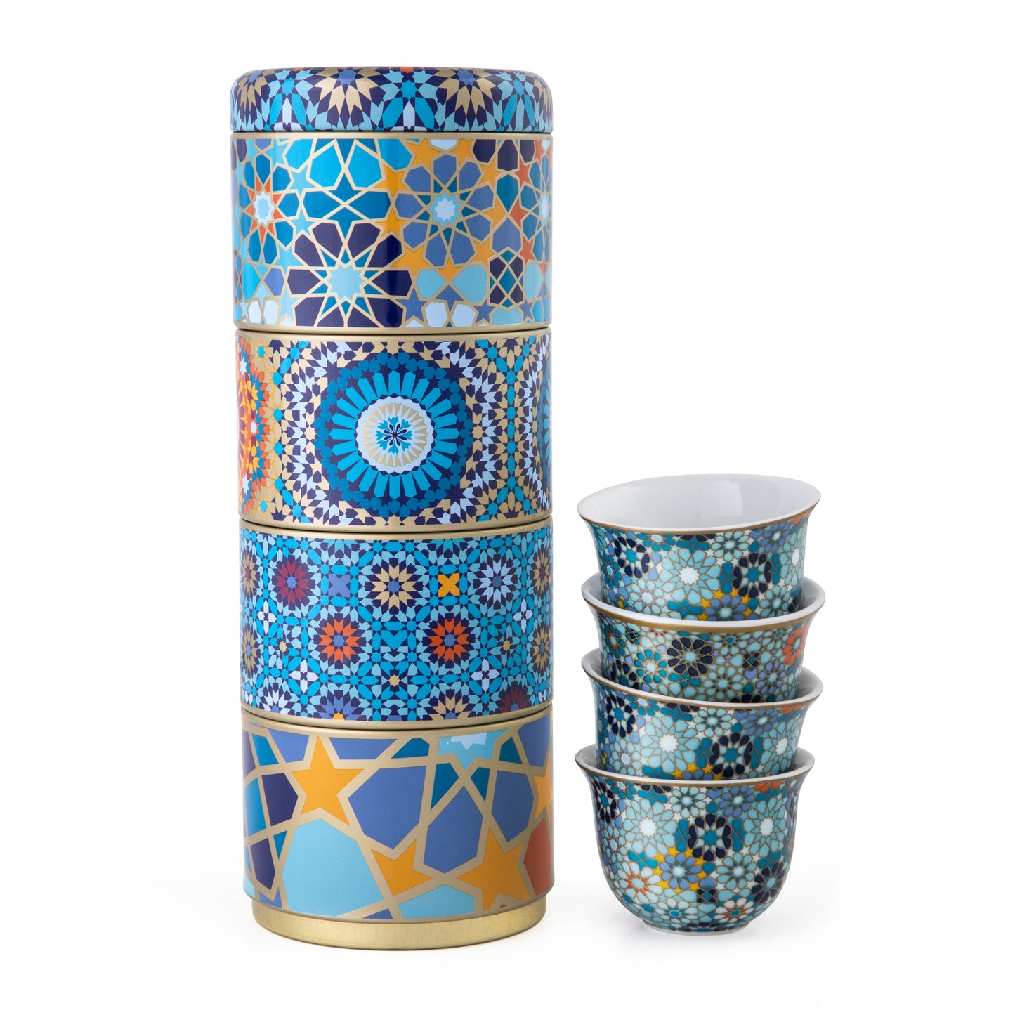 Images D'Orient - Moucharabieh Blue 4 coffee cups in a tin box
