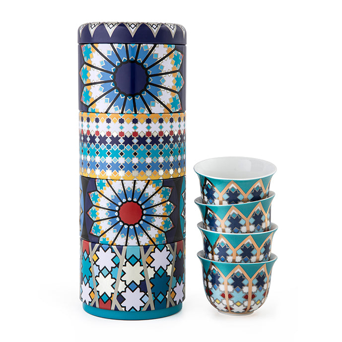 Images D'Orient - Sursock Vitrail 4 coffee cups in a tin box