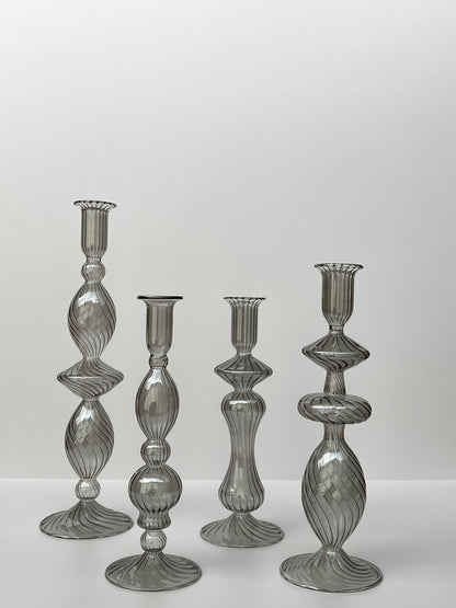 KANZ LIFESTYLE - Striped candle holders set - Grey
