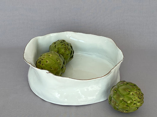 CERAMICS - Round platter - Deep - Gold rim