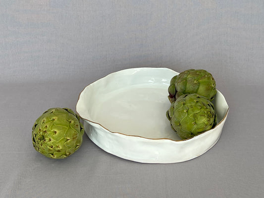 CERAMICS - Round platter - Shallow - Golden rim