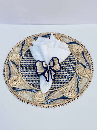 IRACA DI COLOMBIA - Caracol placemat - Neutral & royal blue (set of 2)