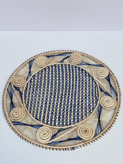 IRACA DI COLOMBIA - Caracol placemat - Neutral & royal blue (set of 2)