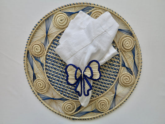 IRACA DI COLOMBIA - Caracol placemat - Neutral & royal blue (set of 2)