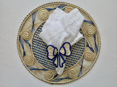 IRACA DI COLOMBIA - Caracol placemat - Neutral & royal blue (set of 2)