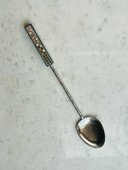 MAISON TARAZI - Teal Marquetry serving spoon