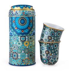 IMAGES D'ORIENT - Moucharabieh Blue 2 tall coffee cups in a tin box