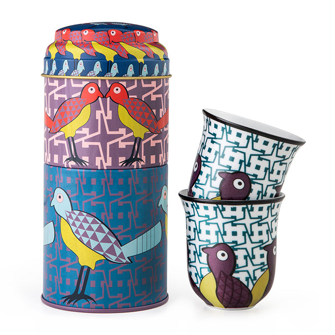 IMAGES D'ORIENT - Birds Of Paradise 2 tall coffee cups in a tin box
