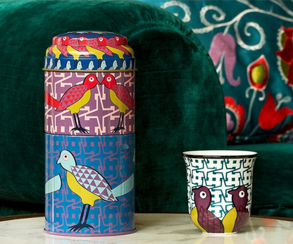 IMAGES D'ORIENT - Birds Of Paradise 2 tall coffee cups in a tin box
